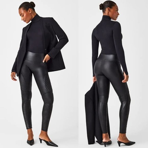 SPANX Pants - NEW Spanx Faux Leather Moto High Rise Very Black Leggings
